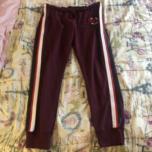 PINK Pants with Black Red and White Stripes